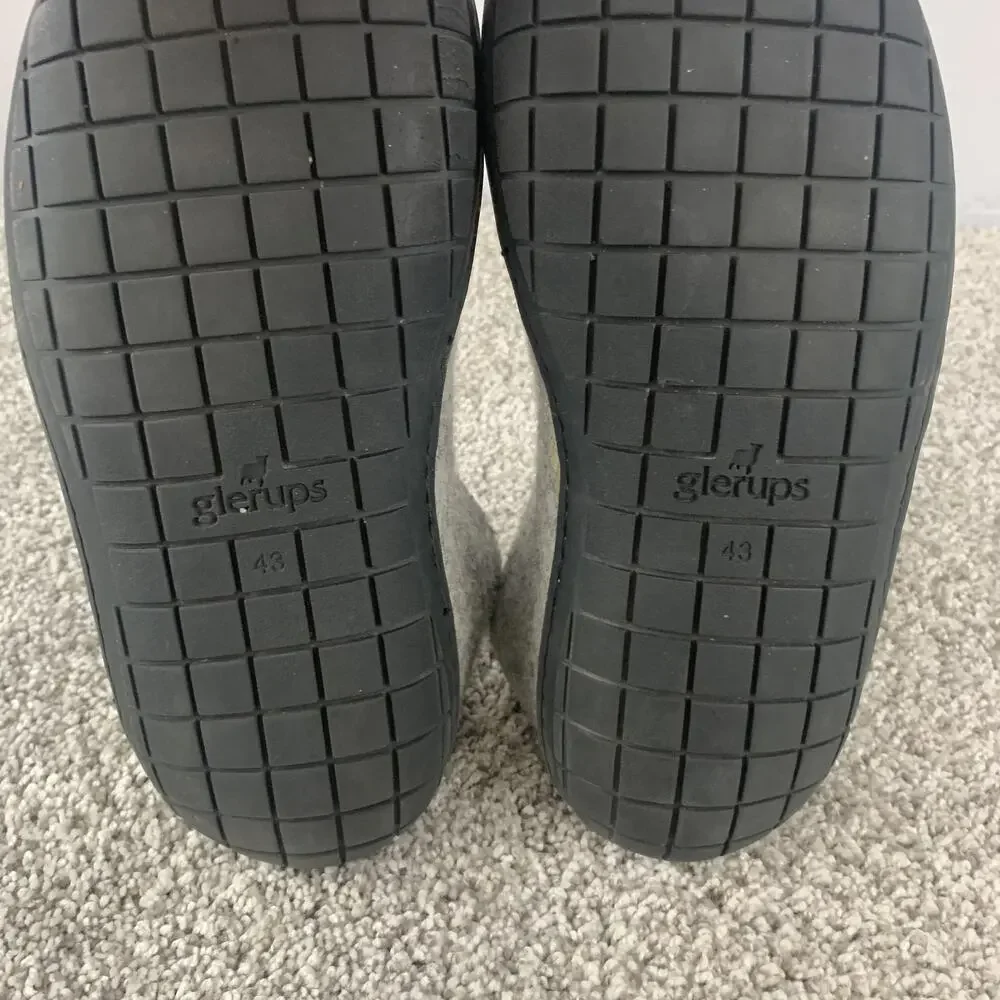 Glerups Slippers Mens Size 10 Gray Wool Felt Rubber Sole House Shoes Comfort